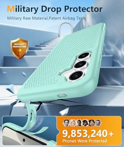 FNTCASE Samsung Galaxy S25 uchun gʻilof: Ikki qavatli, ogʻir yuk koʻtaruvchi mobil telefon himoya qopqogʻi, zarbga chidamli, sirpanmaydigan teksturali - Harbiy tomchidan himoya tamponi - 2025, 6.2 dyuym (yalpiz yashil) - 4