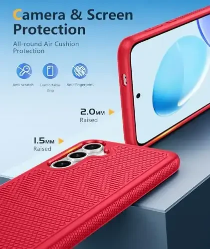 FNTCASE Samsung Galaxy S25 uchun g‘ilof: Ikki qavatli, og‘ir yuk ko‘taruvchi mobil telefon himoya qopqog‘i, zarbga chidamli, sirpanmaydigan to‘qimali – Harbiy tomchidan himoya tamponi – 2025, 6.2 dyuym (qizil) - 6