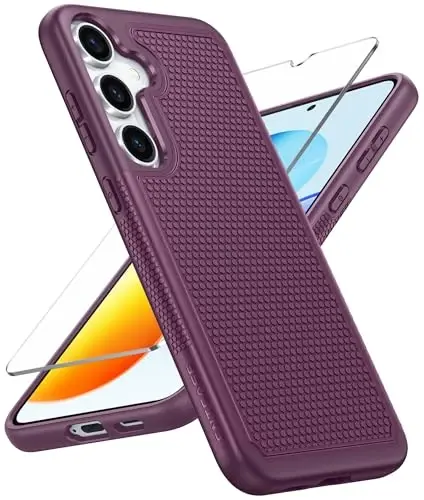 FNTCASE Samsung Galaxy S25 uchun g'ilof: Ikki qavatli, yuqori yuklamali mobil telefon himoya qopqog'i, zarbga chidamli, sirpanmaydigan teksturali - Harbiy tomchidan himoya tamponi - 2025, 6.2 dyuym (Burgundi) - FNTCASE