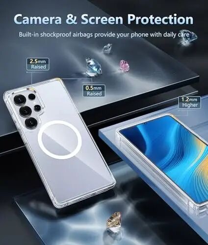 FNTCASE Samsung Galaxy S25-Ultra Gilofi uchun: Magsafe bilan mos keladigan shaffof magnitli telefon g‘iloflari, yupqa, sarg‘ayishga qarshi, mustahkam, zarbaga chidamli, himoya qiluvchi shaffof bamperli uyali telefon qopqog‘i (A-Clear) - 5