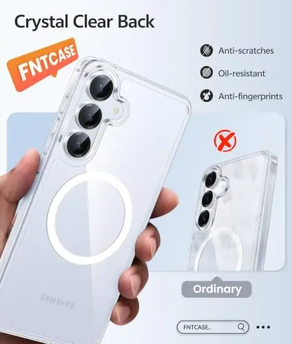 FNTCASE for Samsung Galaxy S25/S24 Case: Galaxy S24/S25 Phone Case [Fit with Magsafe] Anti Yellowing Transparent Clear [Screen Protector] Military Grade Shockproof Protective Phone Cover-Clear - 5