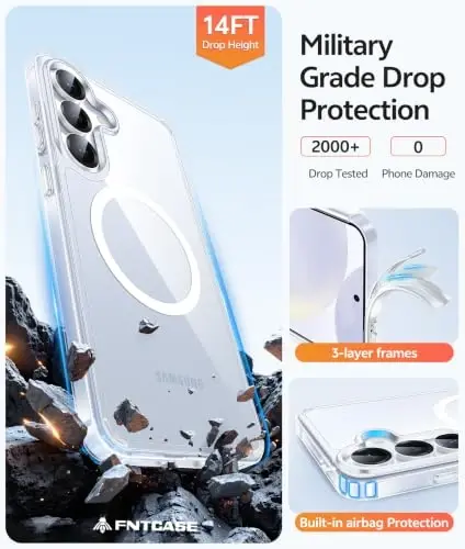 FNTCASE for Samsung Galaxy S25/S24 Case: Galaxy S24/S25 Phone Case [Fit with Magsafe] Anti Yellowing Transparent Clear [Screen Protector] Military Grade Shockproof Protective Phone Cover-Clear - 6