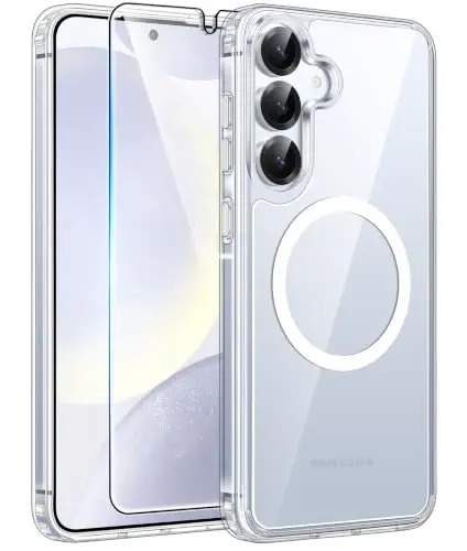 FNTCASE for Samsung Galaxy S25/S24 Case Clear, Fit for Magsafe | Screen Protector, Anti Yellowing Magnetic Back, 14FT Military Grade Drop Protection, Shockproof Protective Phone Cover 