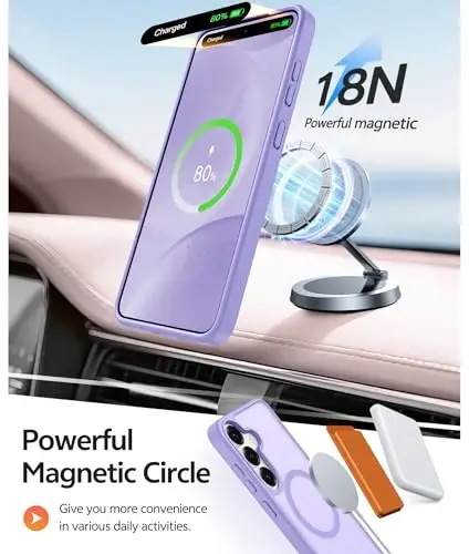 FNTCASE for Samsung Galaxy S25/S24 Case, Fit for Magsafe, Screen Protector | Translucent Matte Magnetic Back, 14FT Military Grade Drop Protection, Shockproof Protective Phone Cover, Light Purple - 3