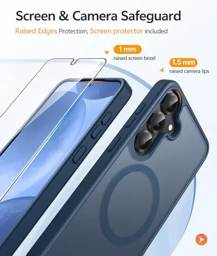 FNTCASE Samsung Galaxy S25/S24 uchun g‘ilof: Galaxy S24/S25 Telefon g‘ilofi [Magsafe bilan mos keladi] Shaffof mat g‘ilof [Ekran himoyachisi] Harbiy darajadagi zarbaga chidamli himoya telefon qopqog‘i - Ko‘k - 4