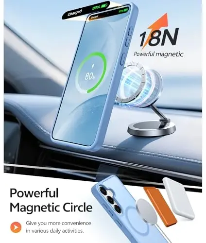 FNTCASE Samsung Galaxy S25/S24 uchun g‘ilof: Galaxy S24/S25 Telefon G‘ilofi [Magsafe bilan mos keladi] Shaffof Mat G‘ilof [Ekran Himoyachisi] Harbiy Darajadagi Zarbga Chidamli Himoya Telefon Qopqog‘i - Och Ko‘k - 3