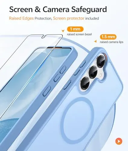 FNTCASE Samsung Galaxy S25/S24 uchun g‘ilof: Galaxy S24/S25 Telefon G‘ilofi [Magsafe bilan mos keladi] Shaffof Mat G‘ilof [Ekran Himoyachisi] Harbiy Darajadagi Zarbga Chidamli Himoya Telefon Qopqog‘i - Och Ko‘k - 4