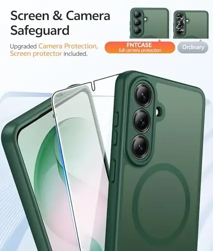 FNTCASE for Samsung Galaxy S26 Case, Fit for Magsafe, with Screen Protector | Full Camera Protection, Translucent Matte, 14FT Military Grade Drop Proof, Shockproof Protective Phone Cover, Green - 4