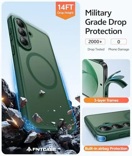 FNTCASE for Samsung Galaxy S26 Case, Fit for Magsafe, with Screen Protector | Full Camera Protection, Translucent Matte, 14FT Military Grade Drop Proof, Shockproof Protective Phone Cover, Green - 5