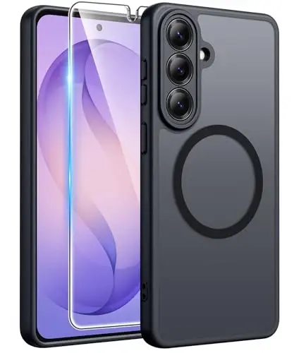 FNTCASE Samsung Galaxy S26+ Plus g‘ilof uchun: [Magsafe uchun mos keladi] [To‘liq kamera himoyasi + Ekran himoyachisi] Yarim shaffof matli Harbiy daraja - S26 Plus uchun zarbaga chidamli himoya telefon qopqog‘i - Qora 