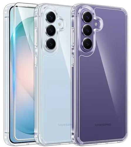 FNTCASE Samsung Galaxy S26-Plus g'ilofi: Ekran himoyachisi bilan shaffof telefon g'iloflari, tushishga chidamli, yupqa, yengil, zarbga chidamli, sarg'aymaydigan, mustahkam himoya qiluvchi shaffof telefon qopqog'i (Shaffof) - FNTCASE