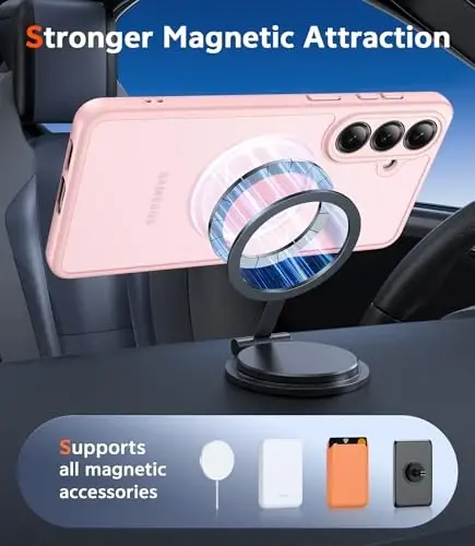 FNTCASE Samsung Galaxy S26-Plus Kılıf: Ekran Koruyuculu Mat Manyetik Telefon Kılıfı, Magsafe Uyumlu, İnce, Sararmaz, Yarı Saydam Koruyucu Kapak (C-Buzlu Pembe Manyetik) - 4