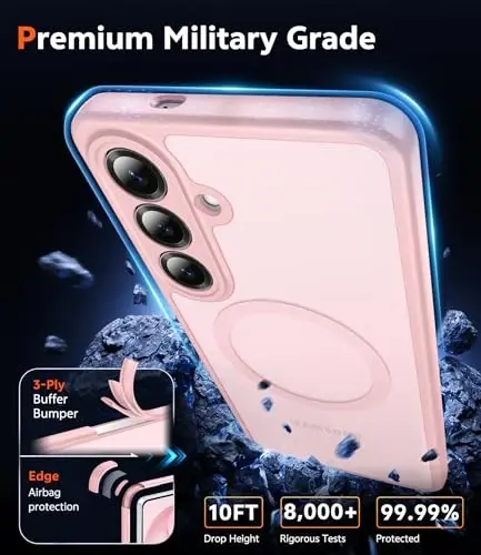 FNTCASE Samsung Galaxy S26-Plus Kılıf: Ekran Koruyuculu Mat Manyetik Telefon Kılıfı, Magsafe Uyumlu, İnce, Sararmaz, Yarı Saydam Koruyucu Kapak (C-Buzlu Pembe Manyetik) - 6