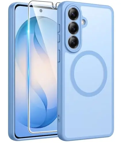 FNTCASE for Samsung Galaxy S26+ Plus Case: [Fit for Magsafe] [Full Camera Protection + Screen Protector] Translucent Matte Military Grade - Shockproof Protective Phone Cover for S26 Plus - Light Blue 