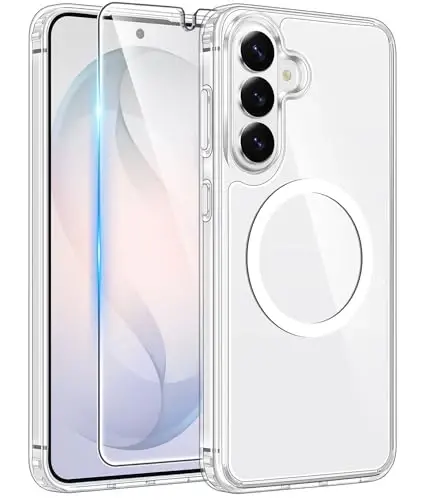 FNTCASE for Samsung Galaxy S26 Plus Case, Fit for Magsafe, Screen Protector | Clear Anti Yellowing Magnetic Back, 14FT Military Grade Drop Protection, Shockproof Protective Phone Cover, Transparent 