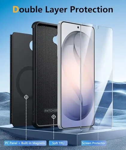 FNTCASE Samsung Galaxy S26 uchun g'ilof: [Magsafe bilan mos] [Ekran himoyachisi bilan magnitli telefon g'ilofi] Harbiy darajadagi tushishdan himoya, sirpanishga qarshi, barmoq izlariga qarshi, ikki qavatli zarbaga chidamli (magnitli) - 4
