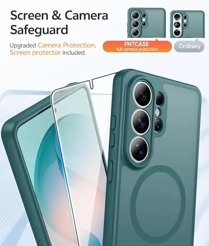 FNTCASE Samsung Galaxy S26-Ultra Ғilifi: [Magsafe uchun mos] [To‘liq Kamera Himoyasi] [Ekran Himoyachisi] bilan Shaffof Mat Ғiliflar Harbiy Darajadagi Zarbga Chidamli Himoya Telefon Qoplami - Shuvoq Yashil - 4