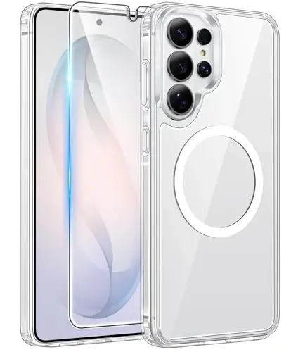 FNTCASE Samsung Galaxy S26-Ultra G‘ilofi: [Magsafe uchun mos] [Ekran Himoyasi] Sarg‘aymaydigan Shaffof Harbiy Darajadagi - Zarbga chidamli Himoya Telefon Qopqog‘i - Shaffof 