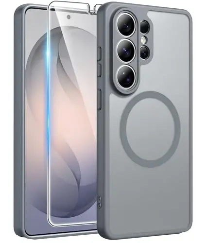 FNTCASE for Samsung Galaxy S26-Ultra Case: [Fit for Magsafe] [Full Camera Protection] Translucent Matte Cases with [Screen Protector] Military Grade Shockproof Protective Phone Cover - Gray 