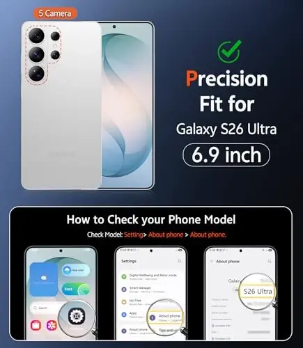 FNTCASE Samsung Galaxy S26 Ultra Kılıf: Magsafe Uyumlu Şeffaf Manyetik Telefon Kılıfı, Ekran Koruyuculu, İnce, Sararmaya Dayanıklı, Sağlam ve Şeffaf Koruyucu Kapak (C-Cam Göbeği Manyetik) - 2