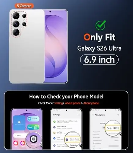 FNTCASE Samsung Galaxy S26-Ultra uchun g'ilof: Ekran himoyachisi bilan shaffof magnitli telefon g'ilofi, Magsafe bilan mos keladi, ingichka, sarg'ayishga qarshi, mustahkam himoyalovchi shaffof telefon qopqog'i (Binafsha rangli magnitli) - 2