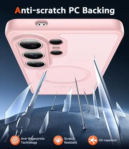 FNTCASE Samsung Galaxy S26-Ultra uchun g‘ilof: Ekran himoyachisi va linza himoyasi bilan matli magnitli yarim shaffof telefon g‘iloflari, Magsafe bilan mos keladi, mustahkam himoya (C-Frosted Pink Magnetic) - 5