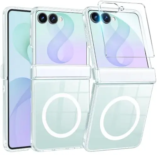 FNTCASE Samsung Galaxy Z Flip 8 Kılıf, Magsafe Uyumlu, Ekran Koruyucu | Menteşe Koruması, Sararmaya Karşı Dirençli Manyetik Arka Yüzey, 18FT Askeri Sınıf Düşmeye Dayanıklı, Koruyucu Telefon Kılıfı, Şeffaf 