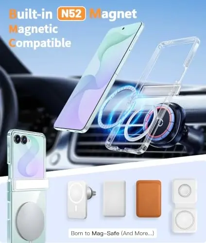 FNTCASE Samsung Galaxy Z Flip 8 Kılıf, Magsafe Uyumlu, Ekran Koruyucu | Menteşe Koruması, Sararmaya Karşı Dirençli Manyetik Arka Yüzey, 18FT Askeri Sınıf Düşmeye Dayanıklı, Koruyucu Telefon Kılıfı, Şeffaf - 3
