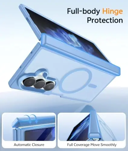 FNTCASE Samsung Galaxy Z Fold 7 G'ilof: Galaxy Z Fold 8 Ultra G'ilof [Hinge Himoyasi + Ekran Himoyachisi] [Magsafe uchun mos] Harbiy darajadagi tushishdan himoya qiluvchi, yarim shaffof mat telefon qopqog'i - Och ko'k - 3