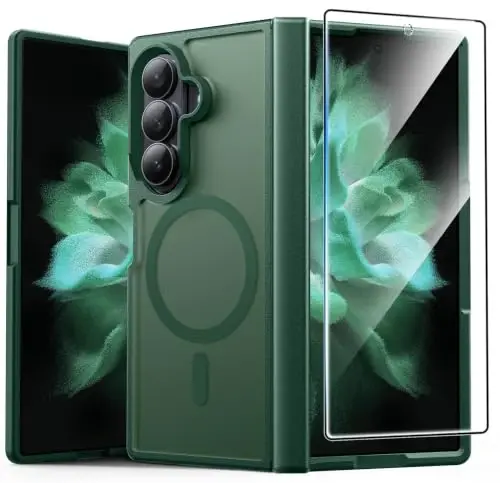 FNTCASE Samsung Galaxy Z Fold 7 G‘ilofi uchun: Galaxy Z Fold 8 Ultra G‘ilofi [Ilmoq Himoyasi + Ekran Himoyachisi] [Magsafe uchun mos] Harbiy darajadagi tushishdan himoya qiluvchi, Shaffof Mat Telefon Qopqog‘i - Yashil 