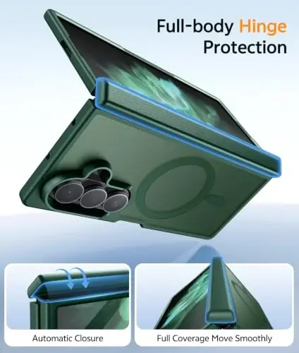 FNTCASE for Samsung Galaxy Z Fold 8 Ultra / Z Fold 7 Case, Fit for Magsafe | Hinge Protection, Screen Protector, Translucent Matte, 18FT Military Grade Drop Proof, Protective Phone Cover, Green - 3