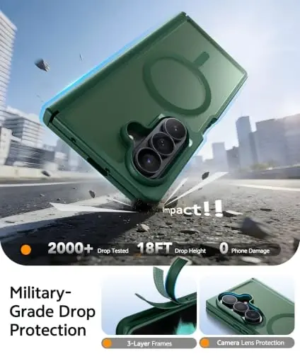 FNTCASE for Samsung Galaxy Z Fold 8 Ultra / Z Fold 7 Case, Fit for Magsafe | Hinge Protection, Screen Protector, Translucent Matte, 18FT Military Grade Drop Proof, Protective Phone Cover, Green - 4