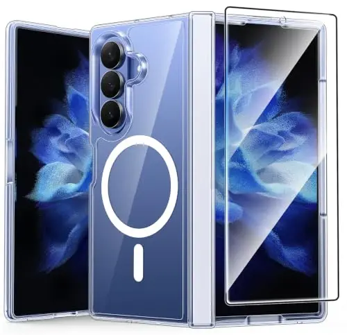 FNTCASE for Samsung Galaxy Z Fold 8 Ultra / Z Fold 7 Case, Fit for Magsafe | Hinge Protection, Screen Protector, Clear Anti Yellowing, 18FT Military Grade Drop Proof, Protective Phone Cover, Transparent 