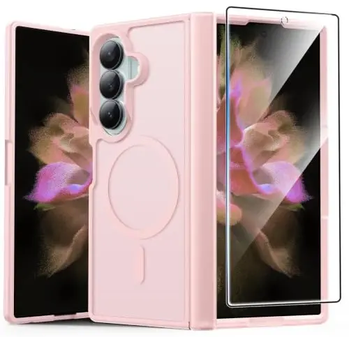 FNTCASE for Samsung Galaxy Z Fold 8 Ultra / Z Fold 7 Case, Fit for Magsafe | Hinge Protection, Screen Protector, Translucent Matte, 18FT Military Grade Drop Proof, Protective Phone Cover, Light Pink 