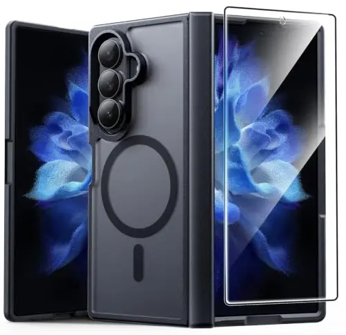 FNTCASE for Samsung Galaxy Z Fold 7 Case: Galaxy Z Fold 8 Ultra Case [Hinge Protection + Screen Protector] [Fit for Magsafe] Military Grade Drop Protective, Translucent Matte Phone Cover - Black 