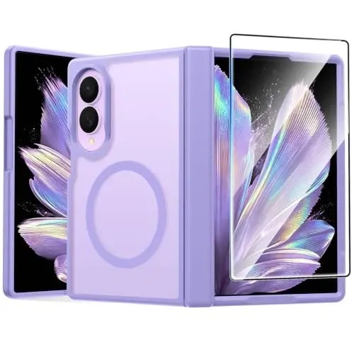 FNTCASE Samsung Galaxy Z Fold 8 Kılıf, Magsafe Uyumlu, Menteşe Koruması | Ekran Koruyucu, Yarı Saydam Mat Mıknatıslı Arka Yüzey, 18FT Askeri Sınıf Düşmeye Dayanıklı, Koruyucu Telefon Kılıfı, Açık Mor 