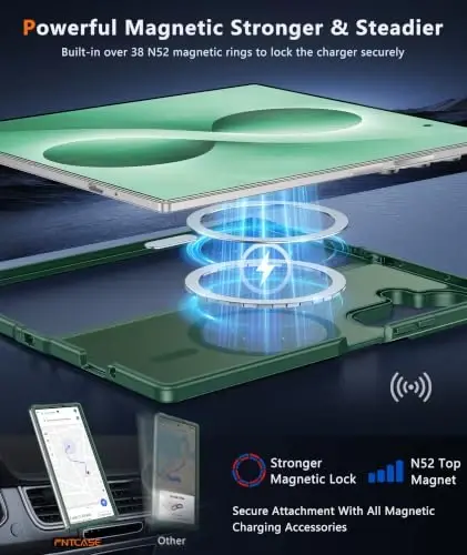 FNTCASE Samsung Galaxy Z Fold 8 Ultra g'ilofi: Galaxy Z Fold 7 g'ilofi: [Magsafe uchun mos] [Ekranni himoyalovchi] Harbiy darajadagi tushishdan himoya, shaffof matli magnit telefon g'ilofi - Yashil - 3