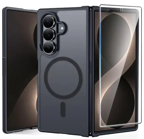 FNTCASE for Samsung Galaxy Z Fold7 Case: [Fit for Magsafe] [Screen Protector] Magnetic Translucent Matte, Military Grade Drop Protection, Shockproof Protective for Fold 7 Phone Cover (Black 8.0 inch) - 1
