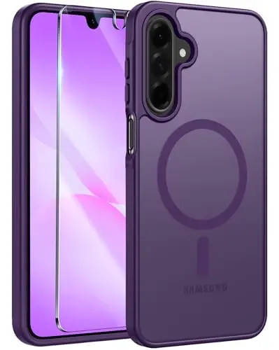 FNTCASE uchun Galaxy A26 5G telefon g‘ilofi: Magnit Mat Shaffof Harbiy darajadagi tushishdan himoya qiluvchi uyali telefon qopqog‘i - Samsung A26 g‘iloflari uchun yupqa, mustahkam, bardoshli zarbaga chidamli himoya - Binafsha 