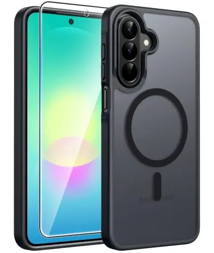 FNTCASE uchun Galaxy A27 5G Telefon G‘ilofi: Samsung A27 G‘iloflari uchun [Magsafe bilan mos keladi] [Ekran Himoyachisi] Harbiy darajadagi tushishdan himoya qilish, Yarim shaffof mat orqa tomon, Yupqa zarbaga chidamli himoya qoplami - Qora - FNTCASE