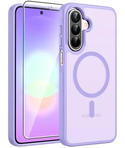 FNTCASE uchun Galaxy A27 5G telefon g‘ilofi: Samsung A27 g‘iloflari uchun [Magsafe uchun mos keladi] [Ekran himoyachisi] Harbiy darajadagi tushishdan himoya, yarim shaffof mat orqa tomon, yupqa zarbaga chidamli himoya qopqog‘i - Och binafsharang 