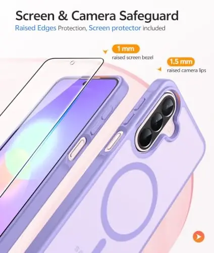 FNTCASE uchun Galaxy A27 5G telefon g‘ilofi: Samsung A27 g‘iloflari uchun [Magsafe uchun mos keladi] [Ekran himoyachisi] Harbiy darajadagi tushishdan himoya, yarim shaffof mat orqa tomon, yupqa zarbaga chidamli himoya qopqog‘i - Och binafsharang - 4