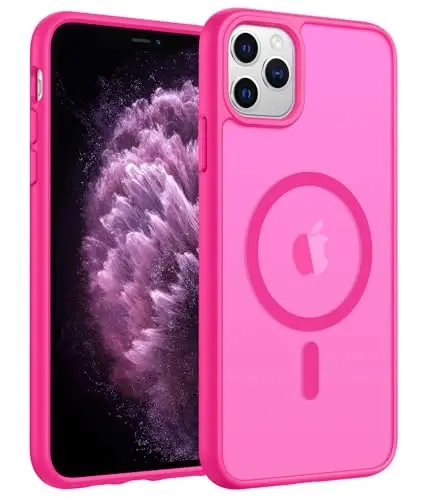 FNTCASE uchun iPhone 11 Pro G'ilofi: [Magsafe bilan mos keladi] Yarim shaffof matli magnit telefon g'ilofi - Harbiy darajadagi tushishdan himoya qiluvchi zarbaga chidamli iPhone 11Pro 2019 g'iloflari uchun - To'q pushti - FNTCASE