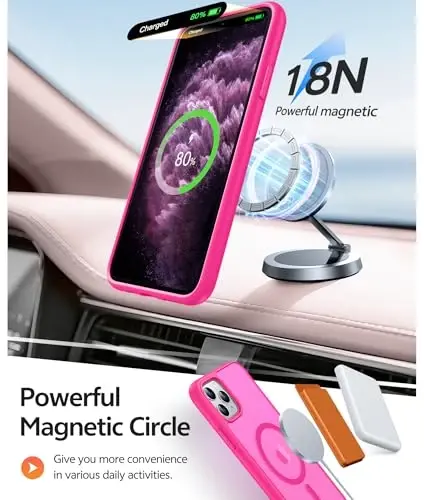 FNTCASE uchun iPhone 11 Pro G'ilofi: [Magsafe bilan mos keladi] Yarim shaffof matli magnit telefon g'ilofi - Harbiy darajadagi tushishdan himoya qiluvchi zarbaga chidamli iPhone 11Pro 2019 g'iloflari uchun - To'q pushti - 3
