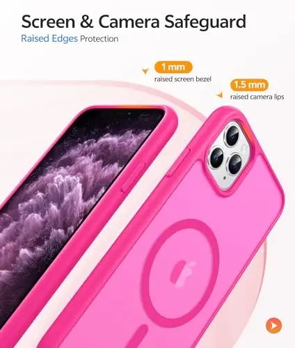 FNTCASE uchun iPhone 11 Pro G'ilofi: [Magsafe bilan mos keladi] Yarim shaffof matli magnit telefon g'ilofi - Harbiy darajadagi tushishdan himoya qiluvchi zarbaga chidamli iPhone 11Pro 2019 g'iloflari uchun - To'q pushti - 4