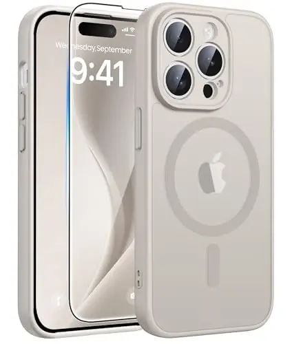 FNTCASE uchun iPhone 14 Pro Max G‘ilofi: [Magsafe bilan mos keladi] [To‘liq Kamera Himoyasi] va [Ekran Himoyachisi] bilan Shaffof Mat G‘iloflar Harbiy Darajadagi Zarbga Chidamli Himoya Telefon Qopqog‘i - Oq rangda 