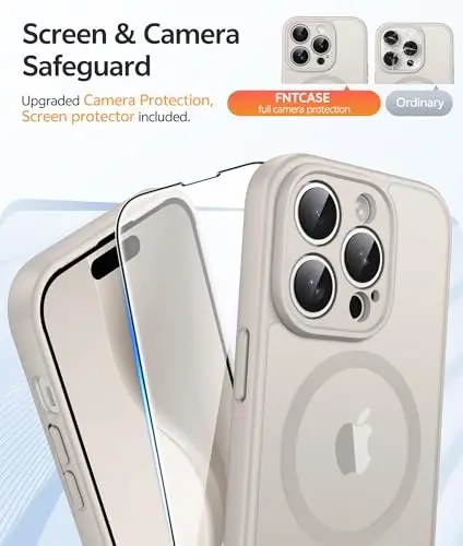 FNTCASE uchun iPhone 14 Pro Max G‘ilofi: [Magsafe bilan mos keladi] [To‘liq Kamera Himoyasi] va [Ekran Himoyachisi] bilan Shaffof Mat G‘iloflar Harbiy Darajadagi Zarbga Chidamli Himoya Telefon Qopqog‘i - Oq rangda - 4