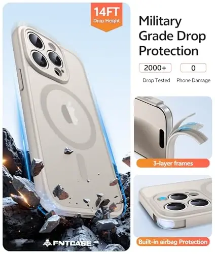 FNTCASE uchun iPhone 14 Pro Max G‘ilofi: [Magsafe bilan mos keladi] [To‘liq Kamera Himoyasi] va [Ekran Himoyachisi] bilan Shaffof Mat G‘iloflar Harbiy Darajadagi Zarbga Chidamli Himoya Telefon Qopqog‘i - Oq rangda - 5