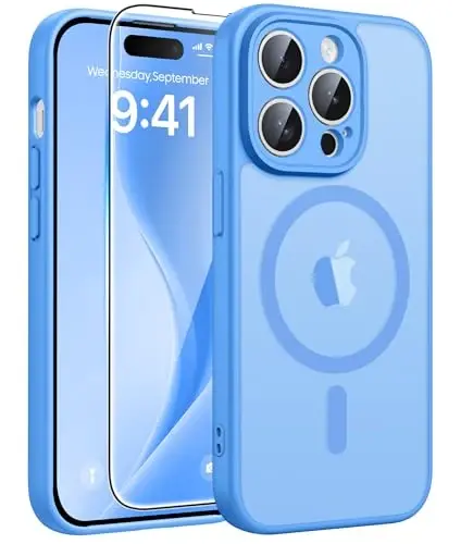 FNTCASE uchun iPhone 14 Pro Max g‘ilofi: [Magsafe bilan mos keladi] [To‘liq kamera muhofazasi] [Ekran muhofazasi] bilan yarim shaffof mat g‘iloflar Harbiy darajadagi zarbaga chidamli himoya telefon qopqog‘i - Muz ko‘k 