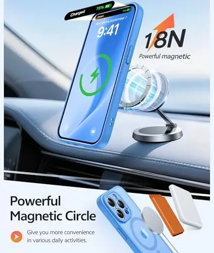 FNTCASE uchun iPhone 14 Pro Max g‘ilofi: [Magsafe bilan mos keladi] [To‘liq kamera muhofazasi] [Ekran muhofazasi] bilan yarim shaffof mat g‘iloflar Harbiy darajadagi zarbaga chidamli himoya telefon qopqog‘i - Muz ko‘k - 3